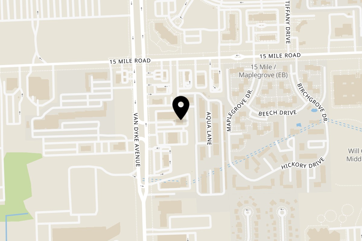 Map showing the location of Pizzano's Buffet on 34804 Van Dyke Ave in Sterling Heights